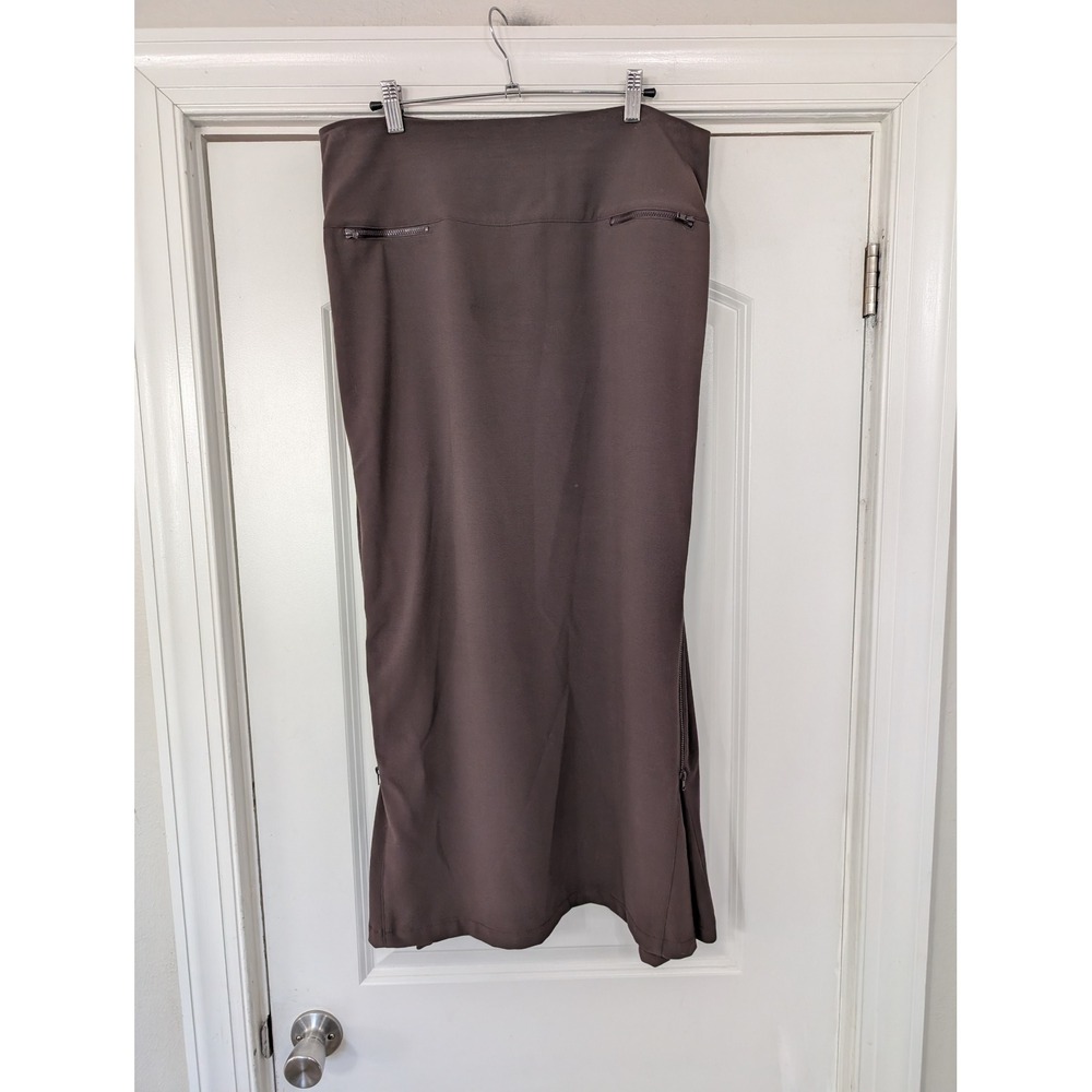 Sympli Womens Brown Zipper Midi Maxi Skirt Made in Canada 12 neutral office